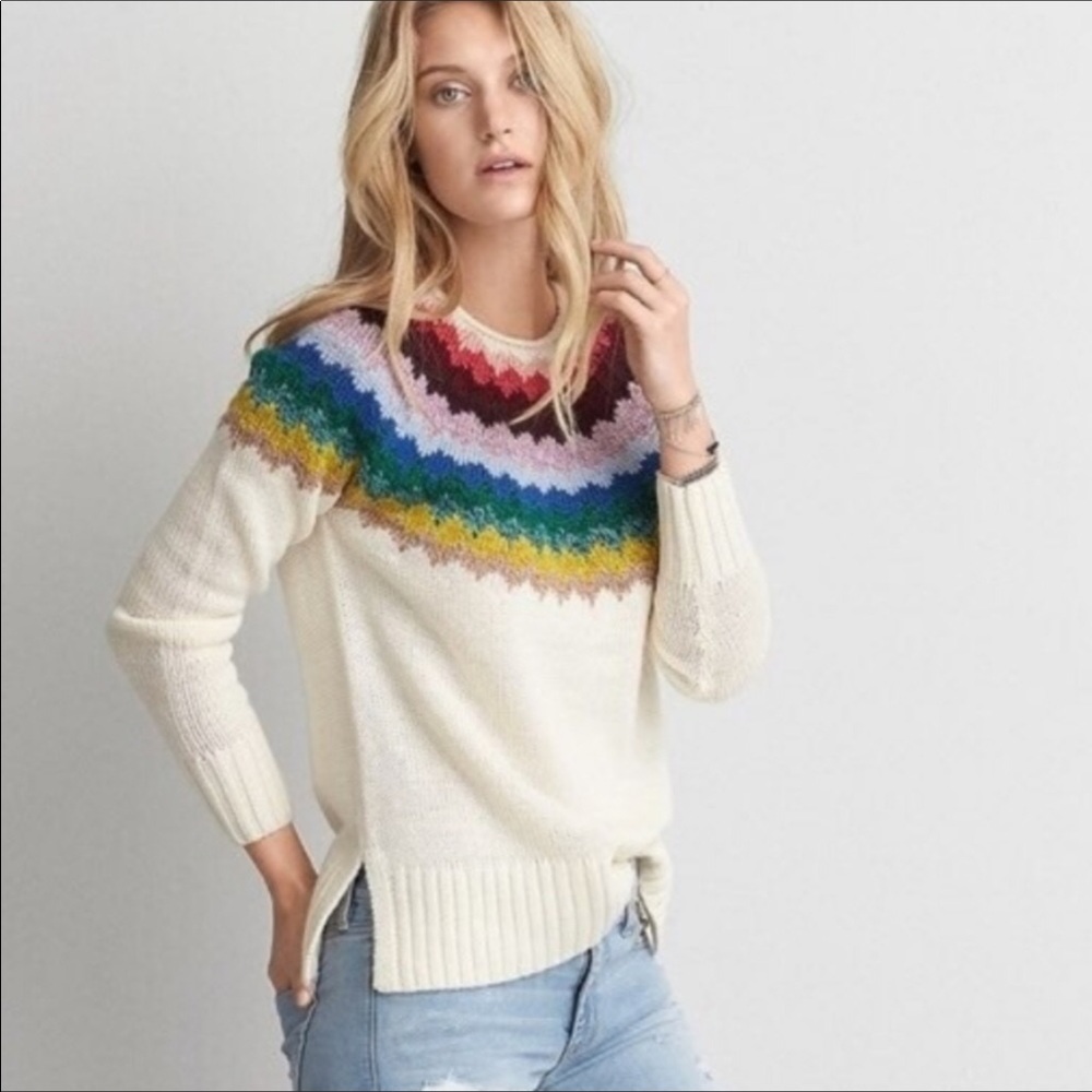 American Eagle Rainbow Knit Sweater